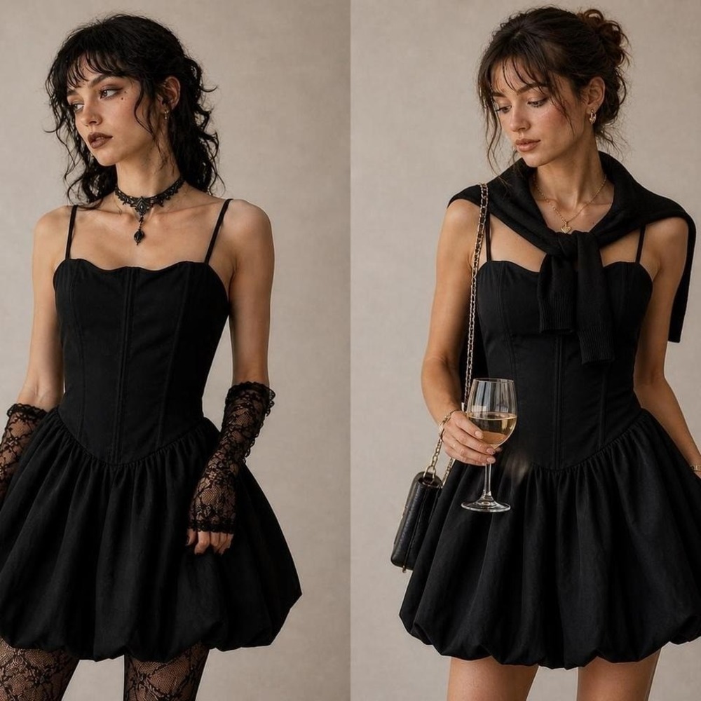 Julia Love J Black Corset Bubble Mini Dress Coquette‎ Party Whimsigoth NWT Sz L